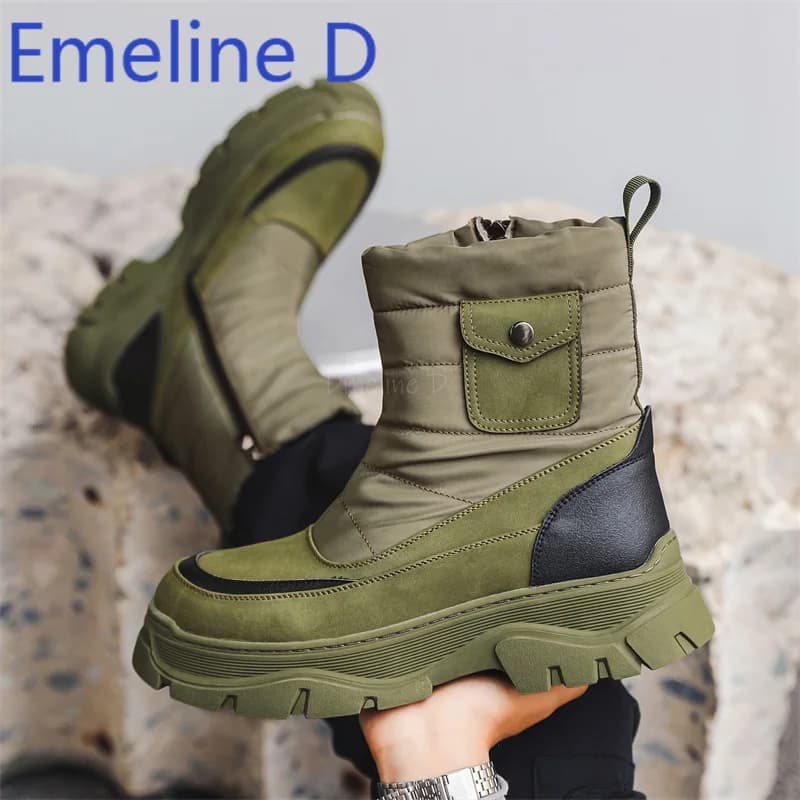 Scarpe di cotone Stivali da neve alti Stivali da trekking invernali spessi e morbidi per esterni Stivali Chelsea con suola spessa con cerniera laterale alla moda