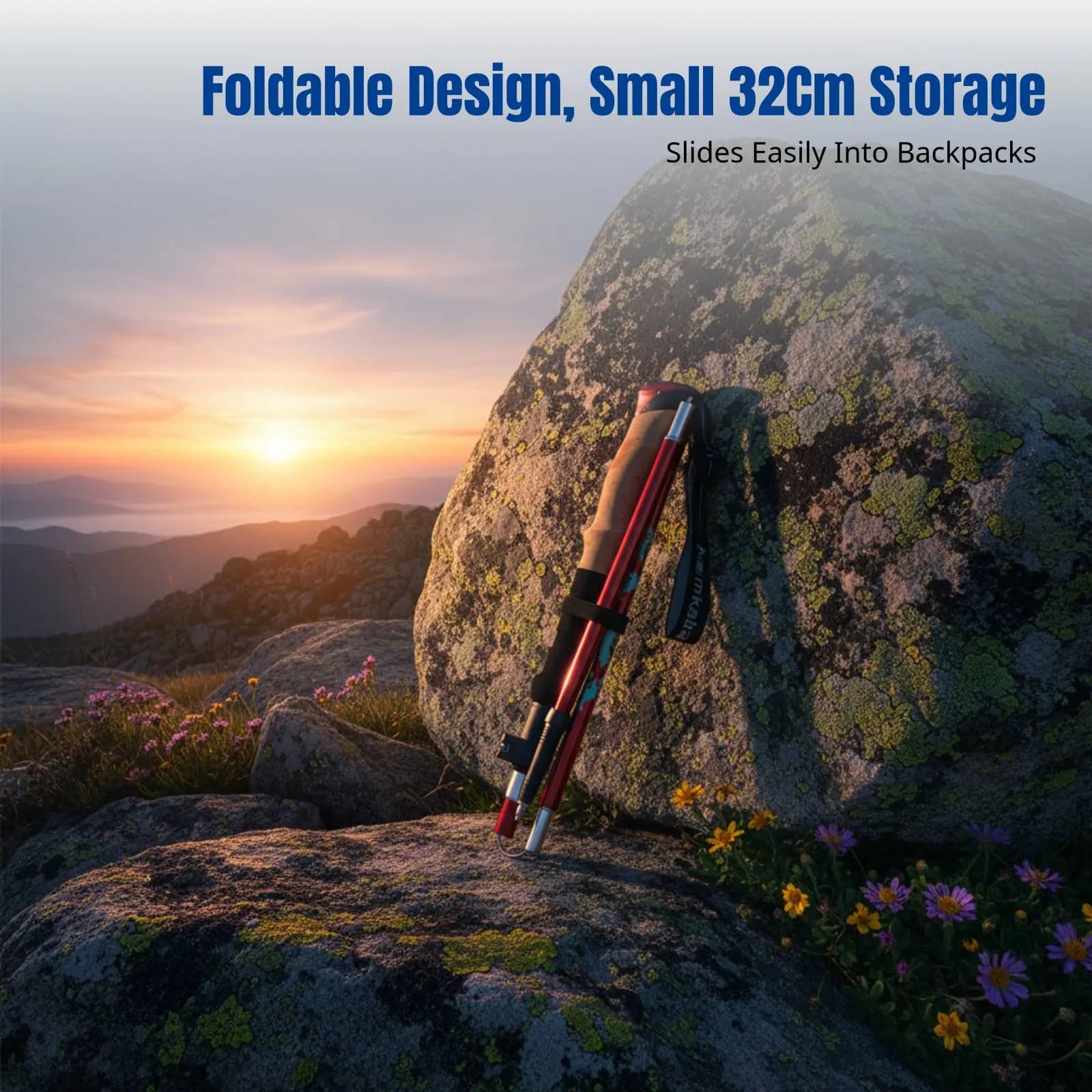 6061 Ultralight Aluminum Foldable Trekking Stick, Adjustable, for Open Hiking