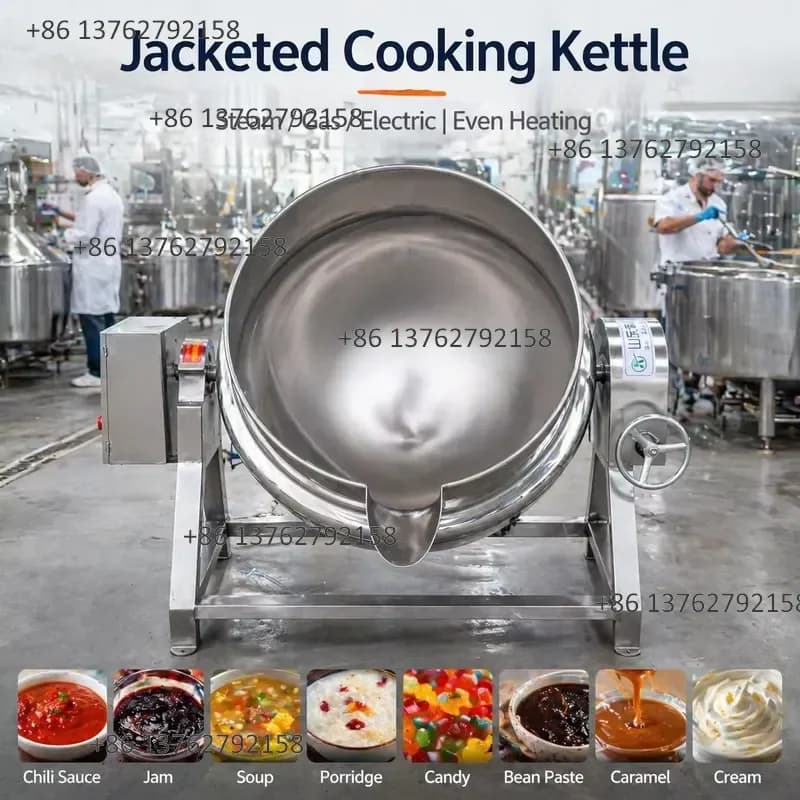 【2026】 Steam//Electric Jacketed Cooking Kettle for Bean Paste Caramel Jam | Commercial Use Bakery & Flour Mill Cooking