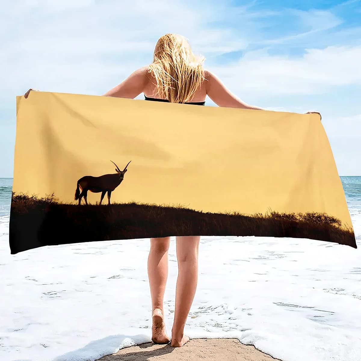 Asciugamano da spiaggia con stampa antilope in microfibra, asciugamani da viaggio ad asciugatura rapida, accessori da spiaggia leggeri e compatti per nuoto, campeggio, vacanze