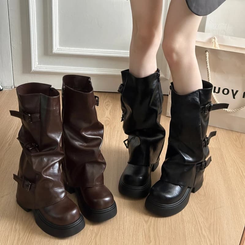 Brown Melard Retro Chunky Heel Boots for Women Summer 2026 New Thick-Soled Short Boots with Height Boost, Wearable in Two Ways