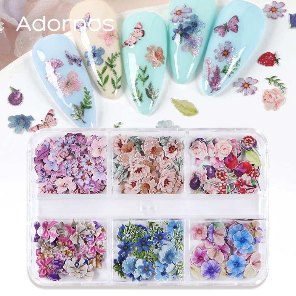 180 pieces of wood pulp flowers chips accessories for nail art butterfly flowers bows supplies for nails spring Valentine's Day decoration for manicure