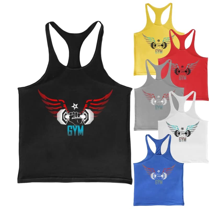 Men's cotton vest with GYM graphics with handlebars - Y sleeveless tank for muscle training in the gym and sports clothing for training