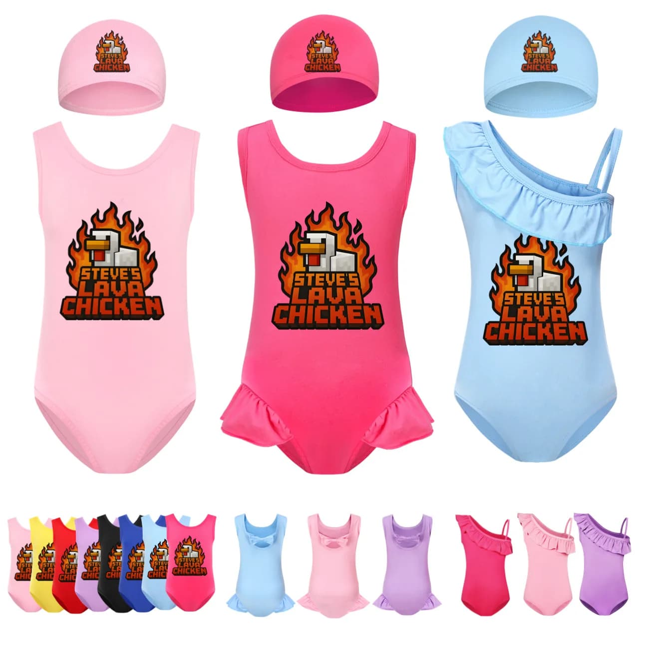 Costume da bagno per ragazze Abiti per le vacanze estive Bambini Steves Lava Chicken Sling Ruffles Bikini Set Bambini Carooon Stampa Costumi da bagno4461
