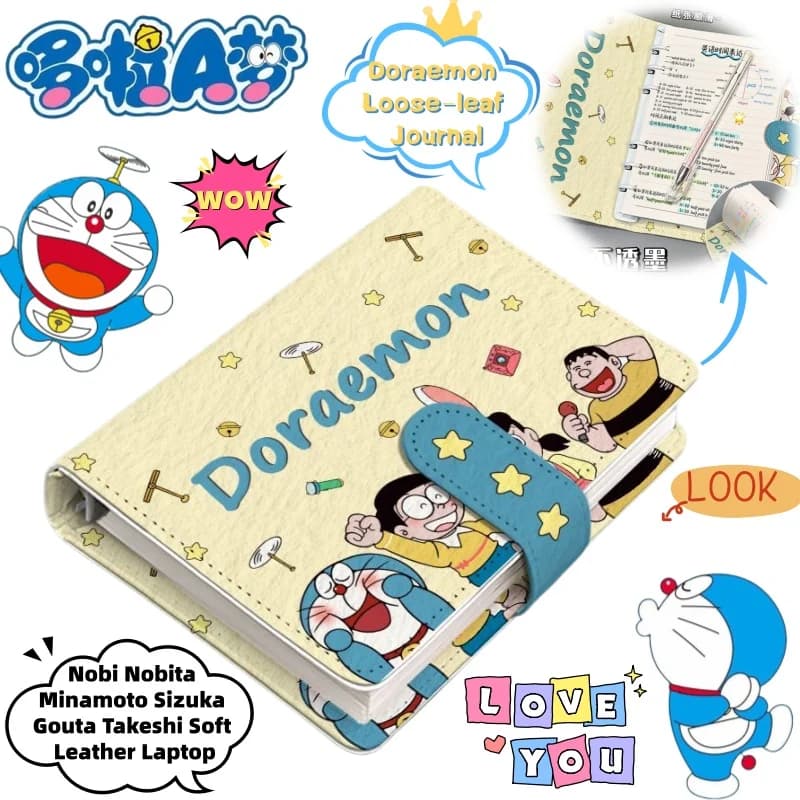 New Doraemon Nobi Nobita Minamoto Sizuka Gouta Takeshi Cute Cartoon PU Leather Journal Creative Anime Peripheral Kawaii Notebook