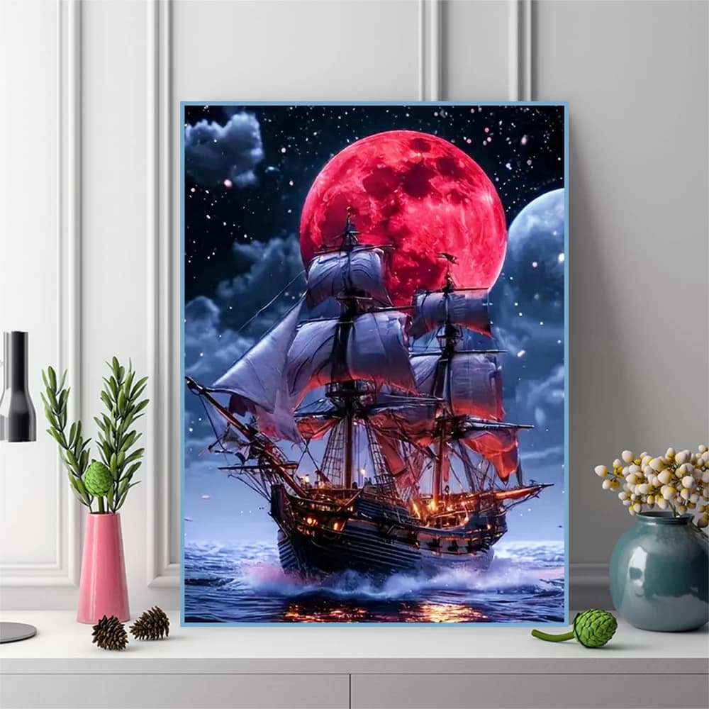 New Arrival Diamond Painting Ship Landscape Picture Rhinestones Diamond Mosaic Moon DIY Cross Stitch Handmade Hobby
