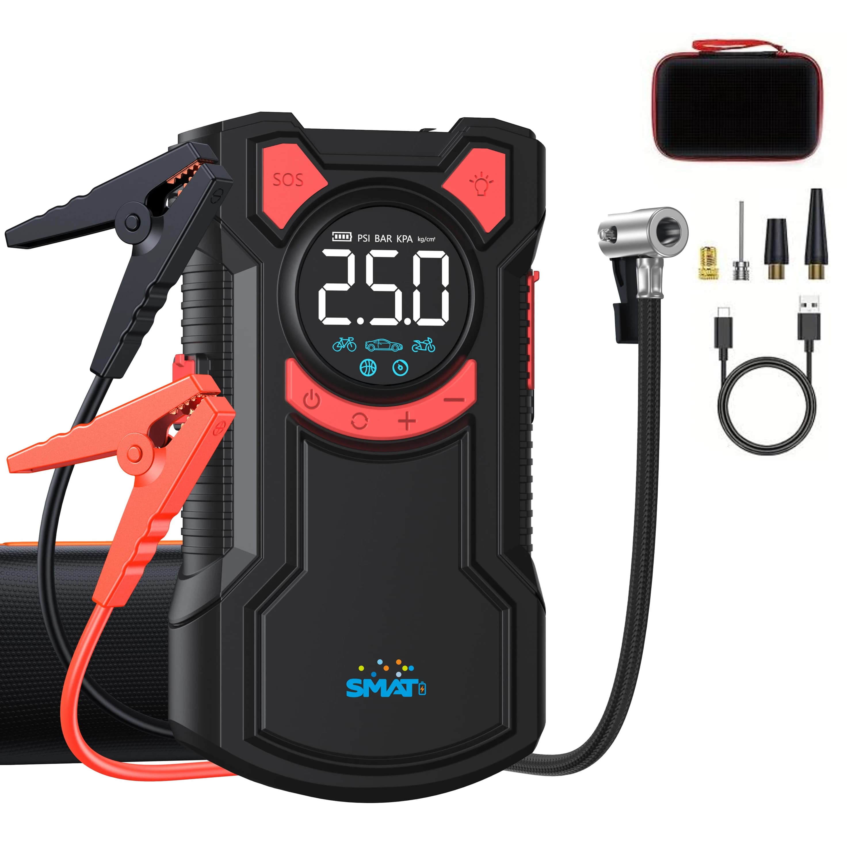 Factory Wholesale 20000mAh 5.0L Truck Car Jump Starter 150 PSI Tire Inflator 500A Peak Current USB-C Charging Digital Screen