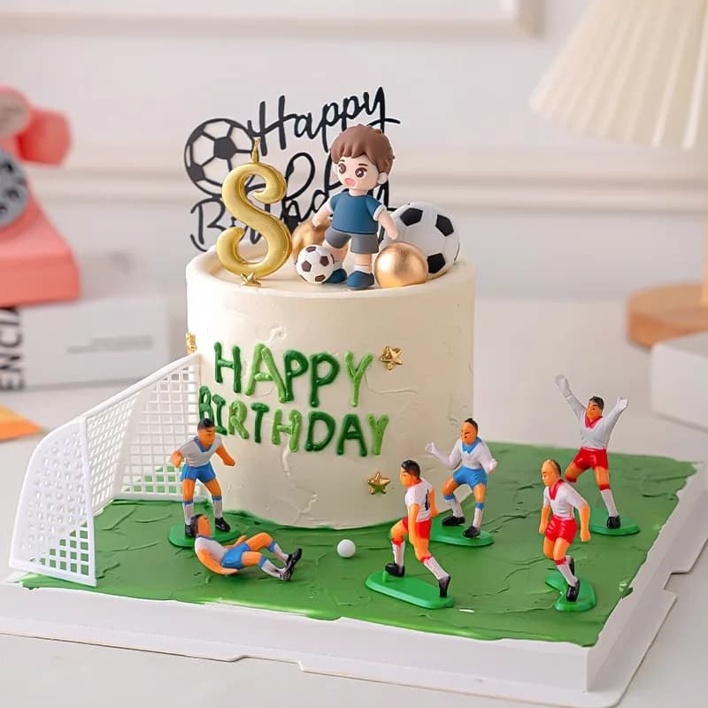 Football Boy Cake Topper Set With Field Figures And Player For Sports Theme Cupcake Decorations For Birthday Celebrations Birthday Candle
