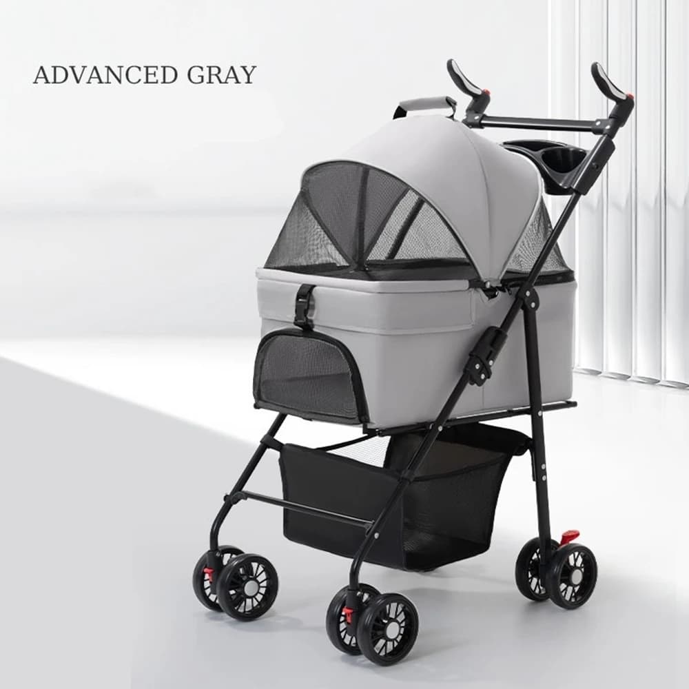 Pet Stroller for Medium Small Dogs/Cats - 4 Wheels Foldable Dog Stroller with Storage Basket,Dog/Cat Carrier,Adjustable Handle