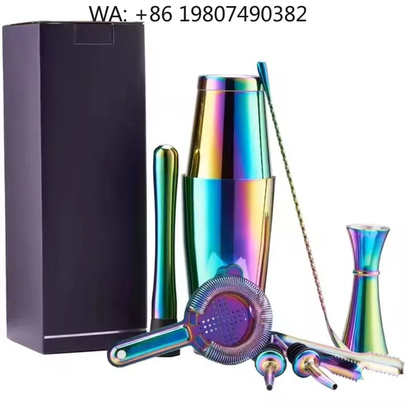 9Pcs Customizable Weighted Boston Cocktail Shaker Bar Kit 750ml&600ml Stainless Steel Full Mixing Accessories For Home Bar Party