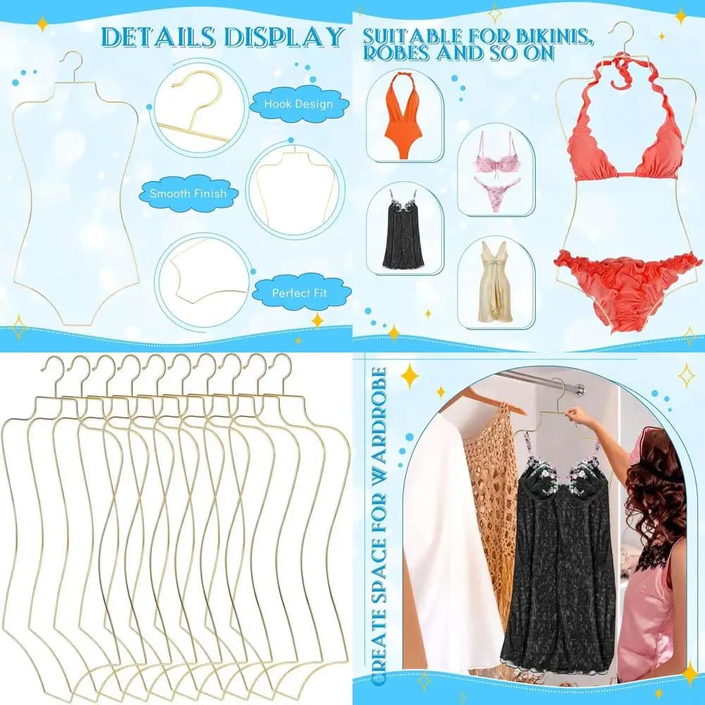 Grucce per bikini a forma di corpo dorate per esposizione - Costume da bagno, costume da bagno, lingerie, cappotto, slip, grucce per abiti