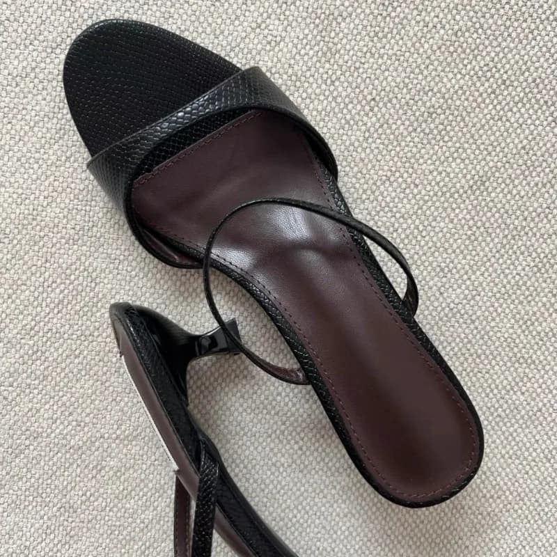 Women High-heeled Sandals High Quality Cow Leather High-heel Cool Slippers Summer Open Toe Cat Heel Cool Slipper Chaussons Femme