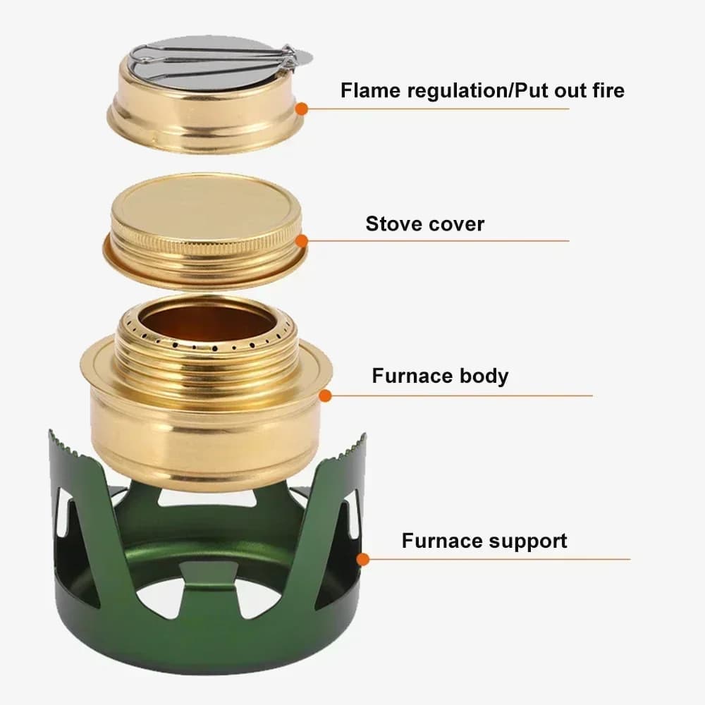 Fornello a Alcol per Campeggio, Bruciatore Ultraleggero con Supporto in Alluminio per Escursioni, Picnic, Arrampicata e Backpacking
