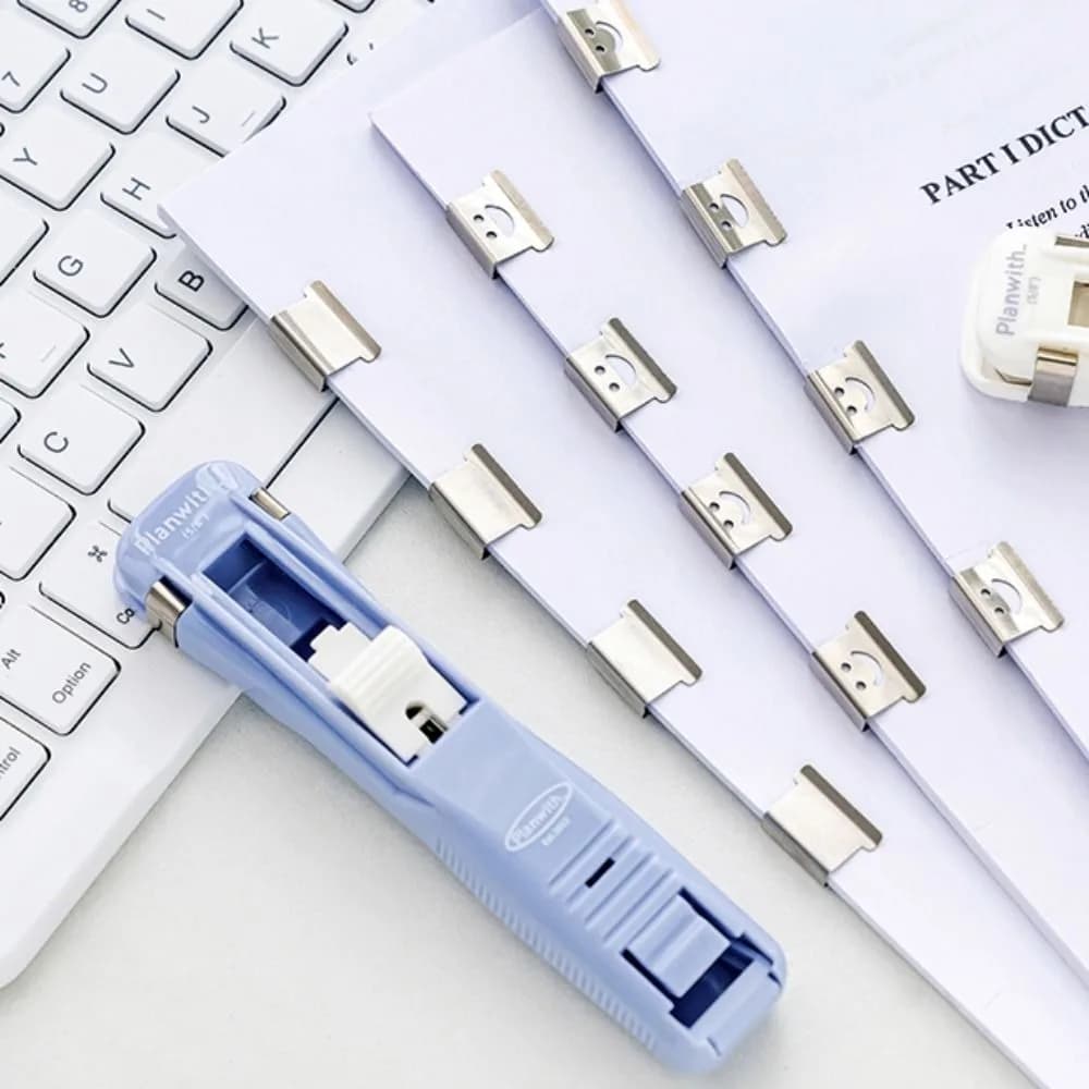 Cartella di fascicolazione dati cucitrice blu Push forniture per ufficio pieghevoli conservazione di cancelleria per studenti e strumenti per graffette per rilegatura