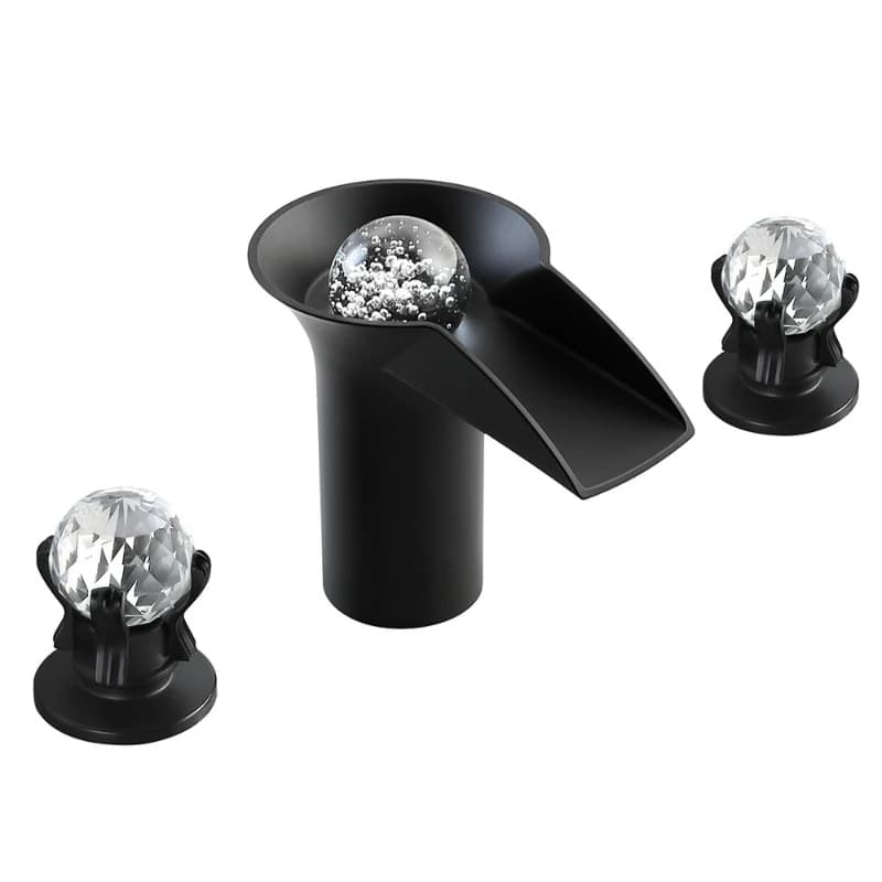 Lavabo a cascata con sfera di cristallo interamente in rame per uso domestico dell'hotel, lavabo a cascata con rilevamento della temperatura a LED caldo e freddo che cambia colore