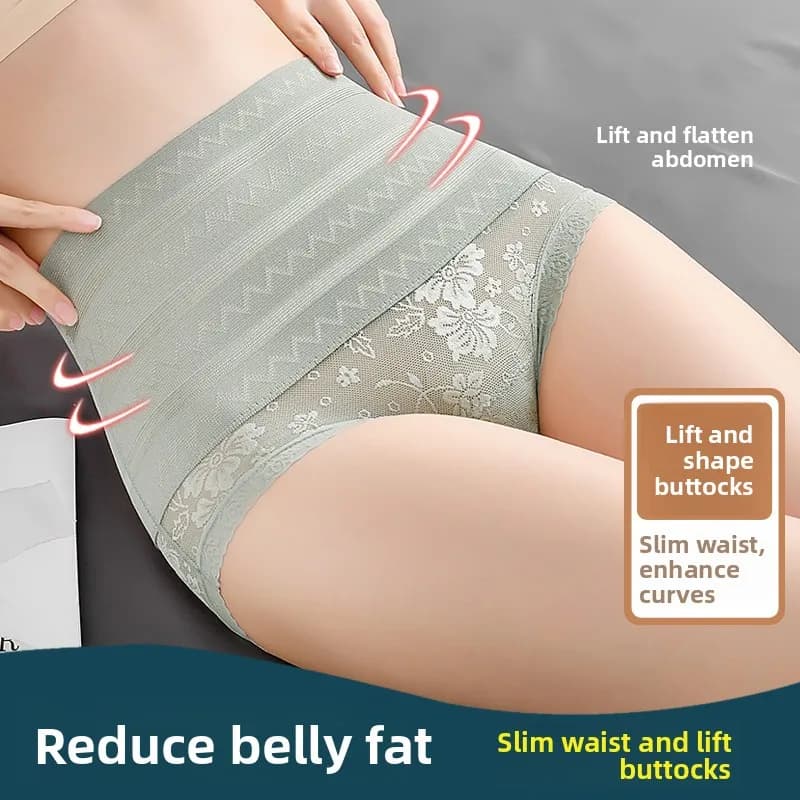 High Waist Slimming Underwear Ladies Sexy Waist Shaping Postpartum Body Sculpting Pants Tummy Control Lace Trim Briefs