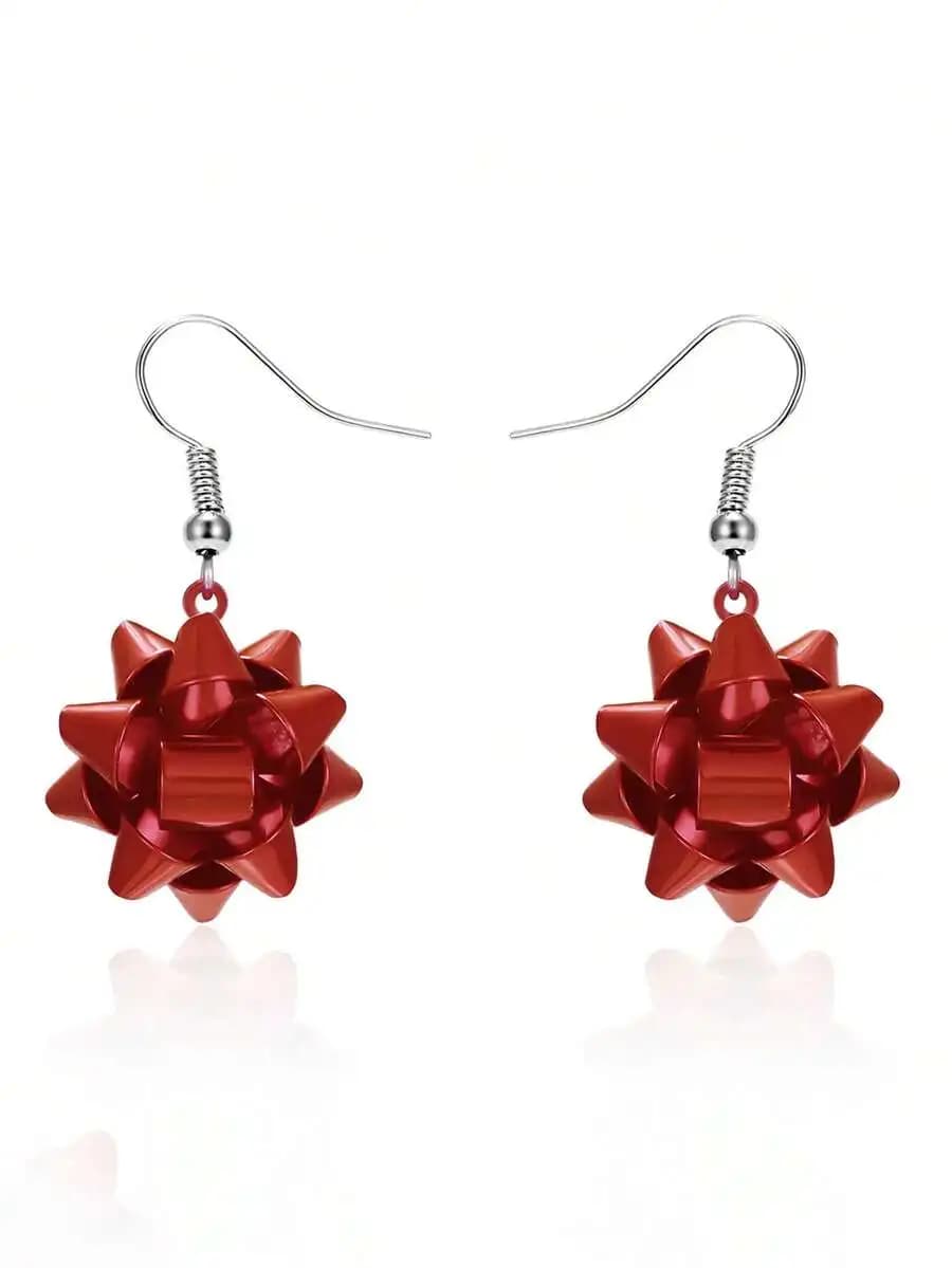 1 Pair Fashionable Personalized Red Metal Design Women Earrings, Christmas Accessories (No Card)