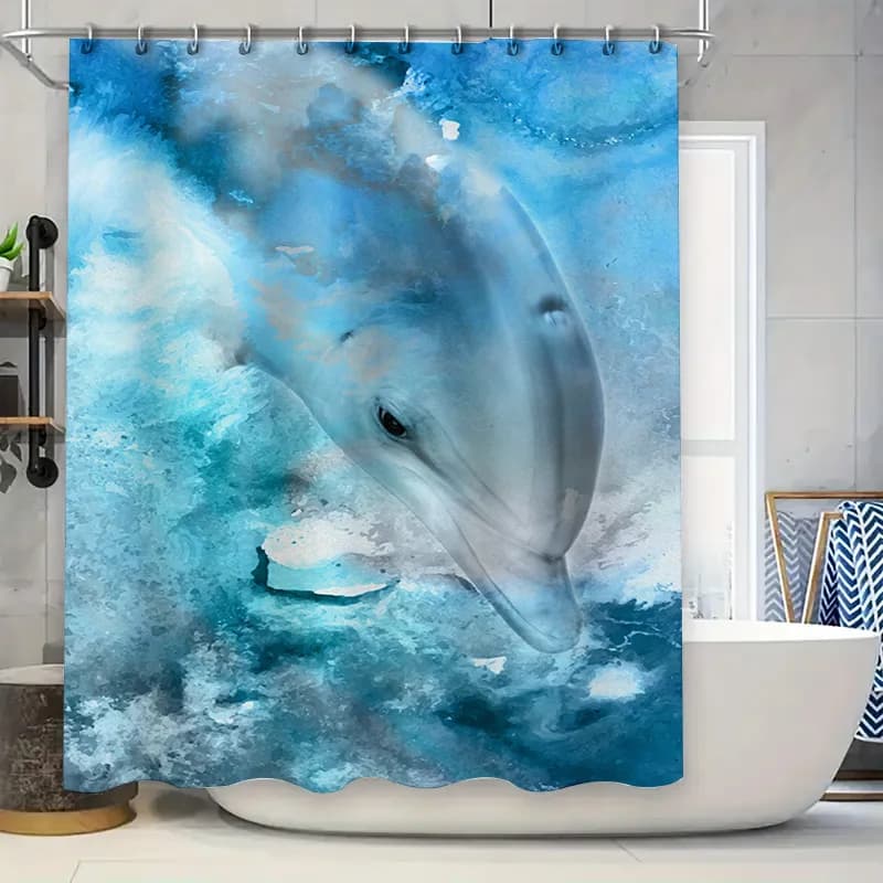 Tenda da doccia con stampa animalier dei cartoni animati disegnata a mano per decorazioni da bagno per bambini Doccia in tessuto impermeabile con motivo cane colorato blu e rosa P