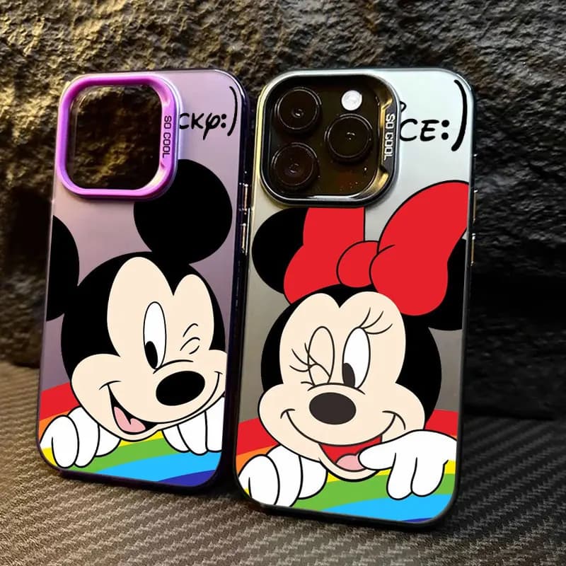 Cover per Telefono Antiurto con Cartoni Animati Mickey e Minnie Mouse per iPhone 11 12 13 14 15 16 17 Pro Max 16e 17E 17 Air Plus 13 Mini