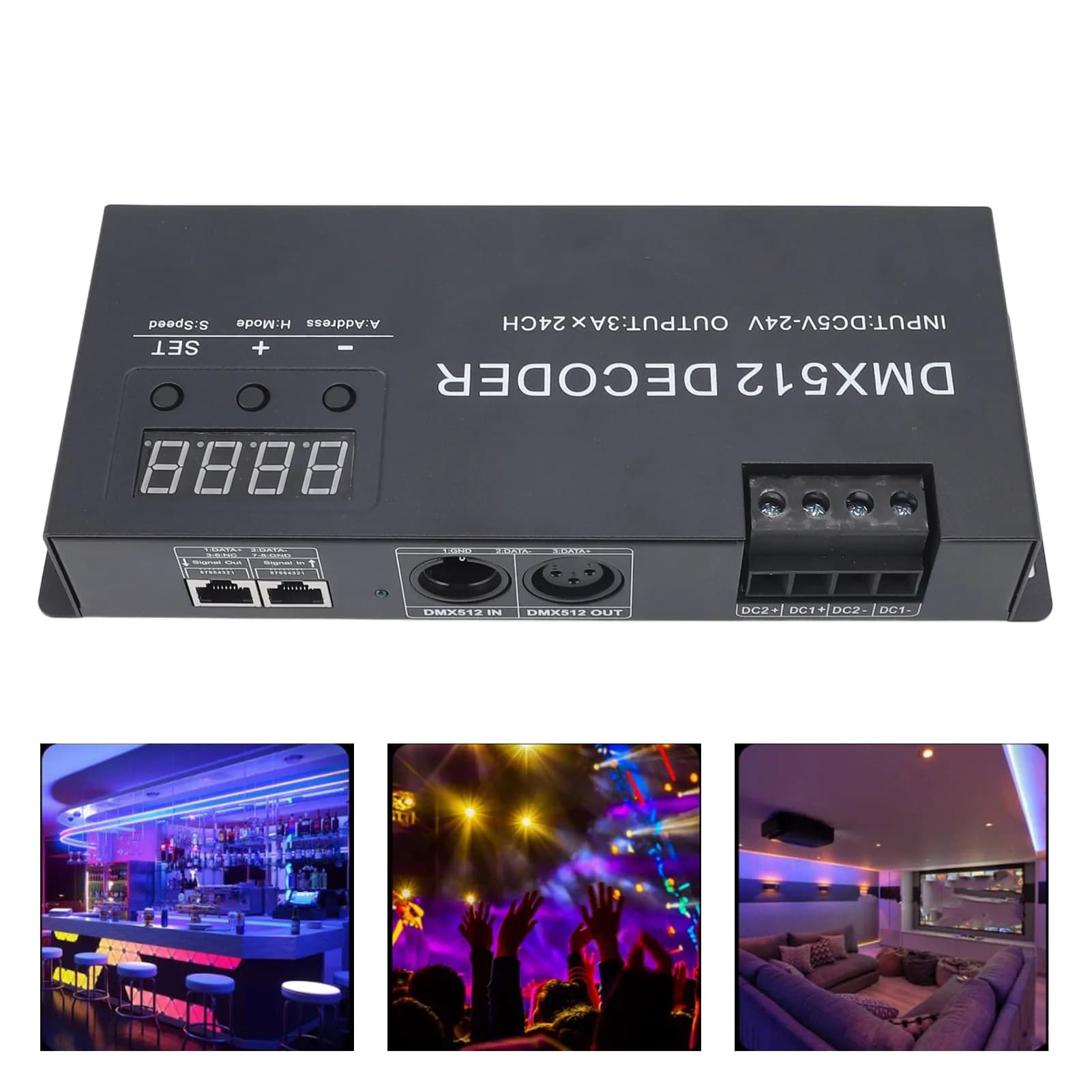 Decodificatore Display digitale a 24 canali Driver dimmerabile Controller LED DMX512 per decodificatore 5‐24V per luce di striscia RGB