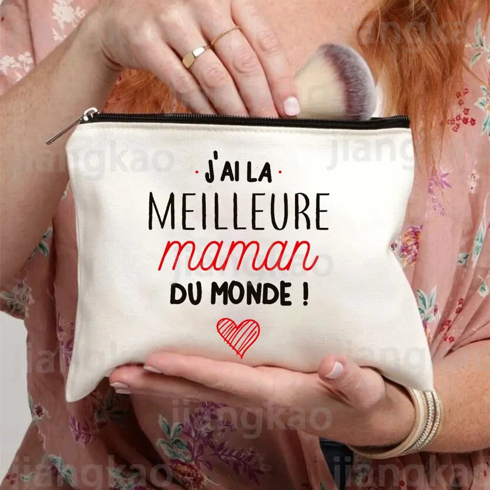 Best Mom Custodia per cosmetici stampata francese Borse per il trucco da donna Organizzatore da toilette da viaggio Custodia per il lavaggio femminile Regali per la festa della mamma