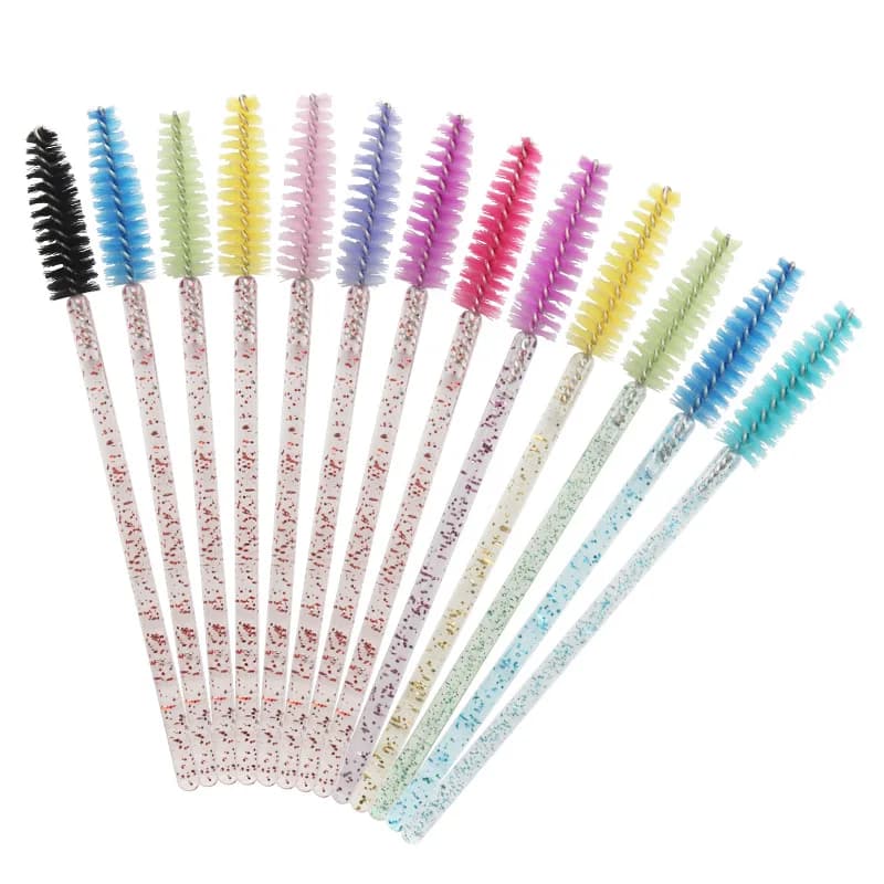 50Pcs Disposable Nylon Eyebrow Eyelash Brush, Crystal Stem Spiral Mascara Wand, Portable Professional Makeup Spoolie