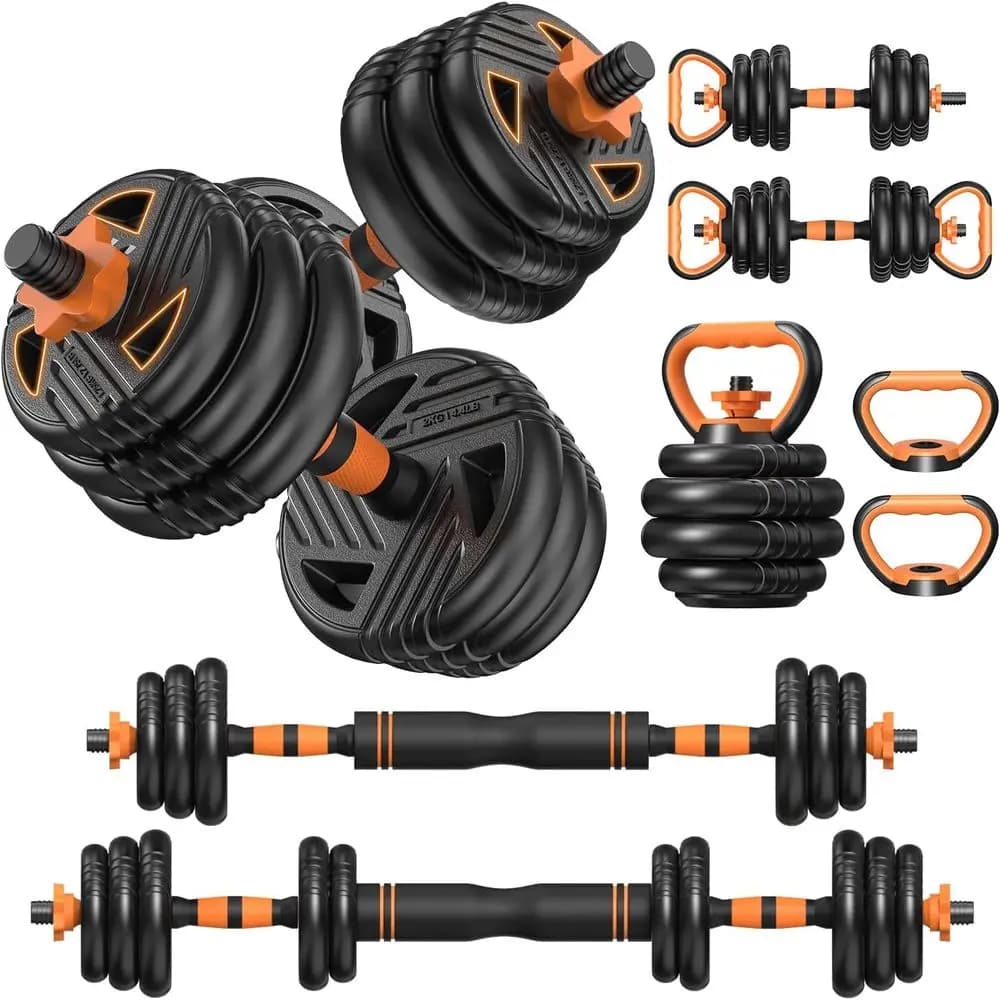 Set di manubri regolabili 5 in 1 con connettore, pesi multi-lbs per fitness, per bilanciere, kettlebell, palestra domestica, allenamento quotidiano