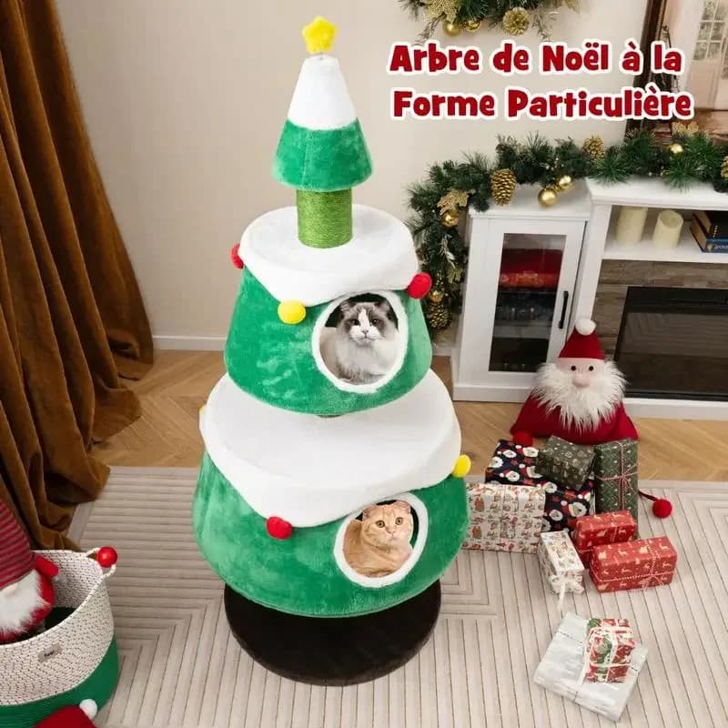 Albero di Natale per Gatti da Interno, Graziosa Torre per Gatti con 2 Casette - Verde
