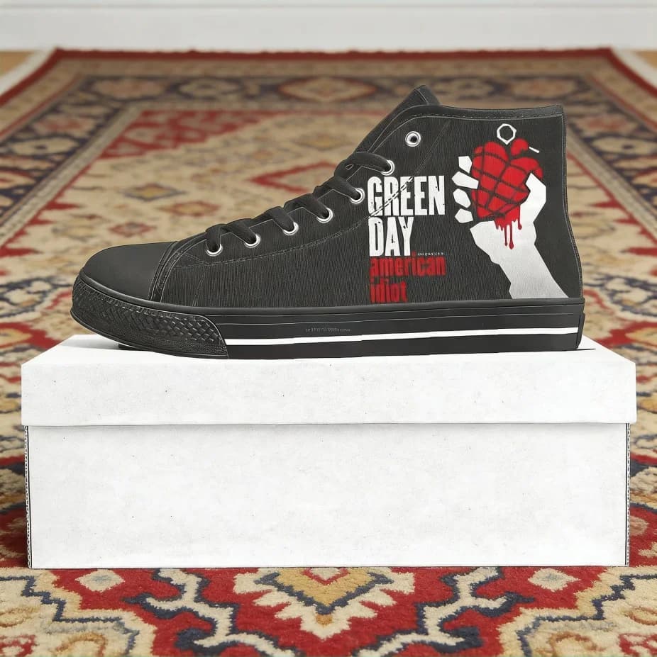 Sneakers personalizzate Green Day Band High Top in tela di poliestere per uomo e donna, unisex, casual, con lacci, per coppie