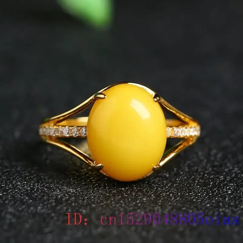 Anello in ambra gialla Moda Fascino fortunato Pietra preziosa Zircone Regalo da donna Amuleto Gioielli Cristallo naturale
