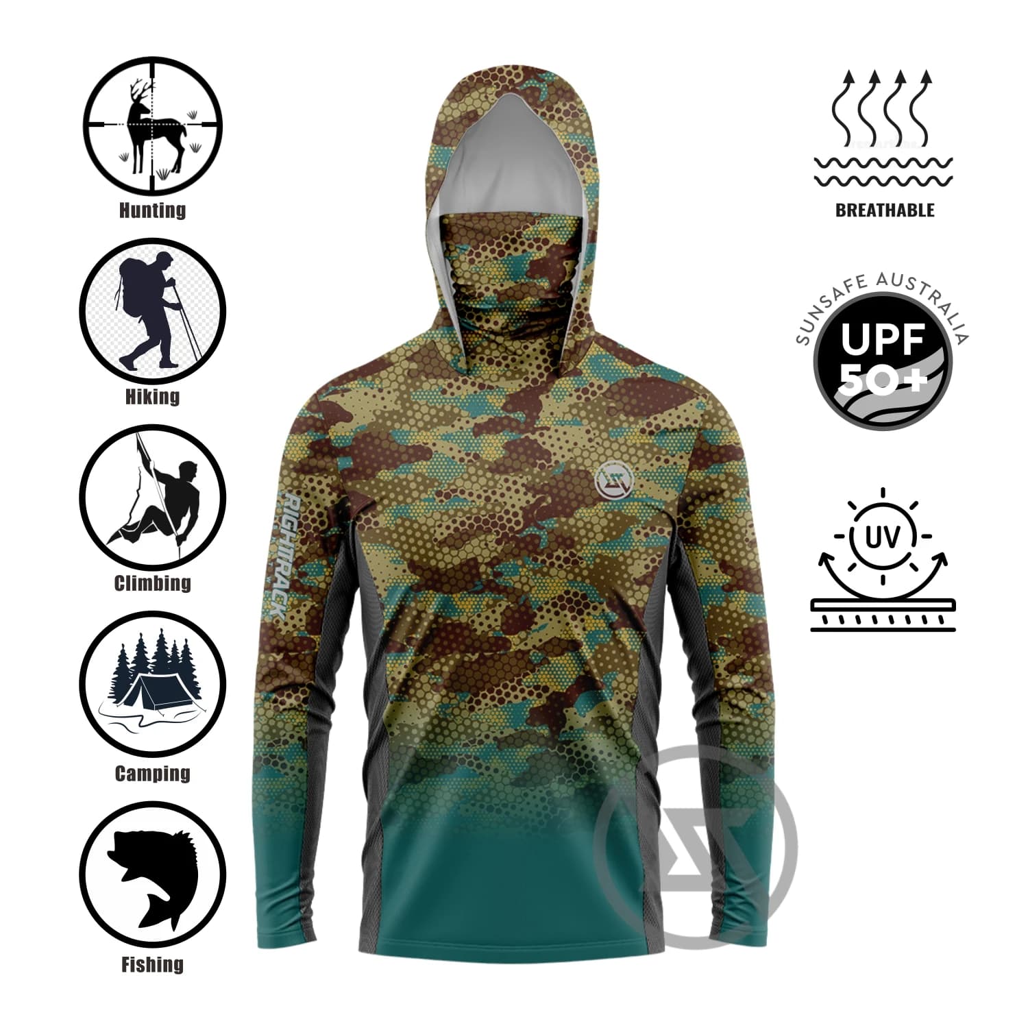 RT Mask Felpe con cappuccio Camicie adatte per la pesca Caccia Arrampicata Campeggio Escursionismo Protezione solare esterna Abbigliamento traspirante # 4