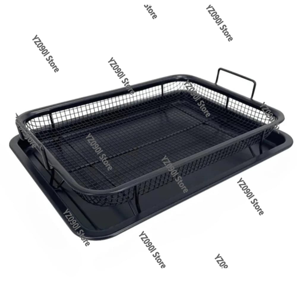 Set di Teglie da Forno in Acciaio Inox Nero, Padella Antiaderente con Cestello per Patatine Fritte e Rete per Teglia