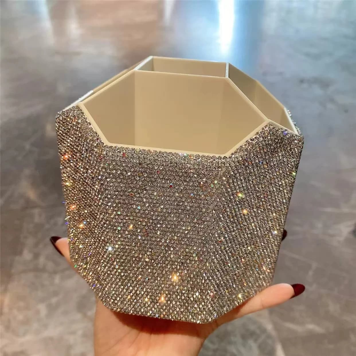 Secchio portaoggetti per pennelli per trucco di alta qualità diamante artificiale organizzatore per matite per sopracciglia con rossetto multi-cornice di grande capacità