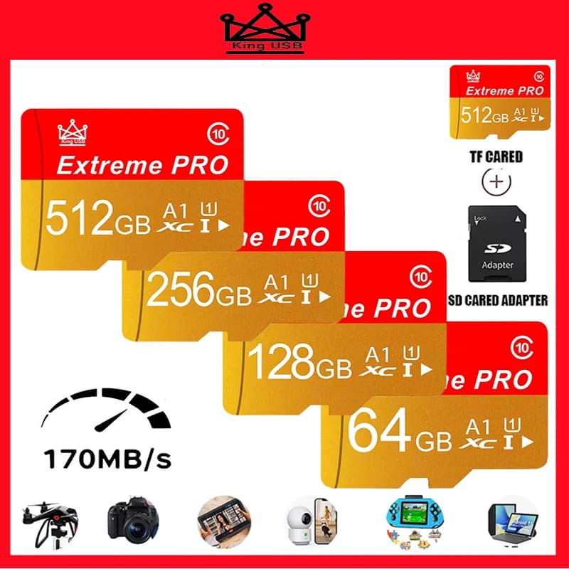 SD Cards Micro TF SD Card Memory Card TF Cards 64GB 256GB 128GB Ultra HD A1 for Dash Cam Laptop Phone Driving Recorder