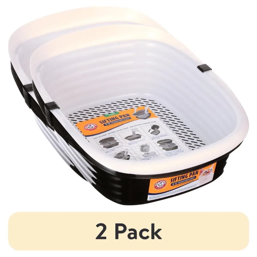 Set di 2 Lettiere per Gatti con Sistema di Filtraggio, con 2 Vaschette in Plastica a Coperchio Aperto e Vassoio Grande, Design Bianco e Nero