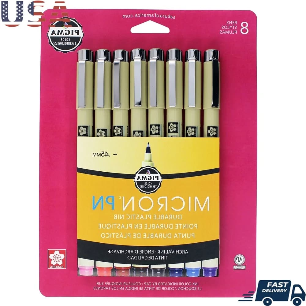 Set di penne a punta fine Micron PN 8 pezzi 0,45 mm Inchiostro per archivio Scrittura liscia Creazione di disegni Journaling