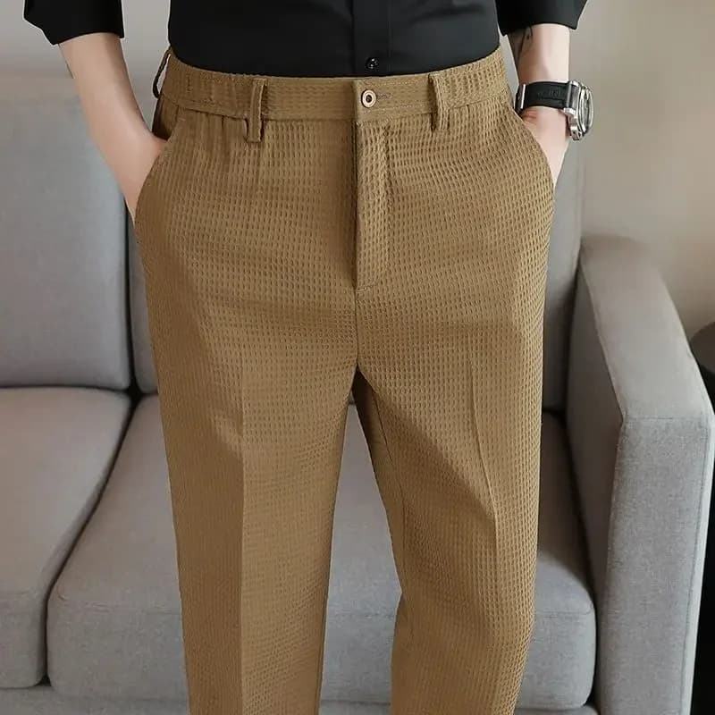 Men's Elasticized Office Pants Maid Dresses Kaki Elasticized Pants Dress Up sartorial dresses spring fashion classic luxury clothing