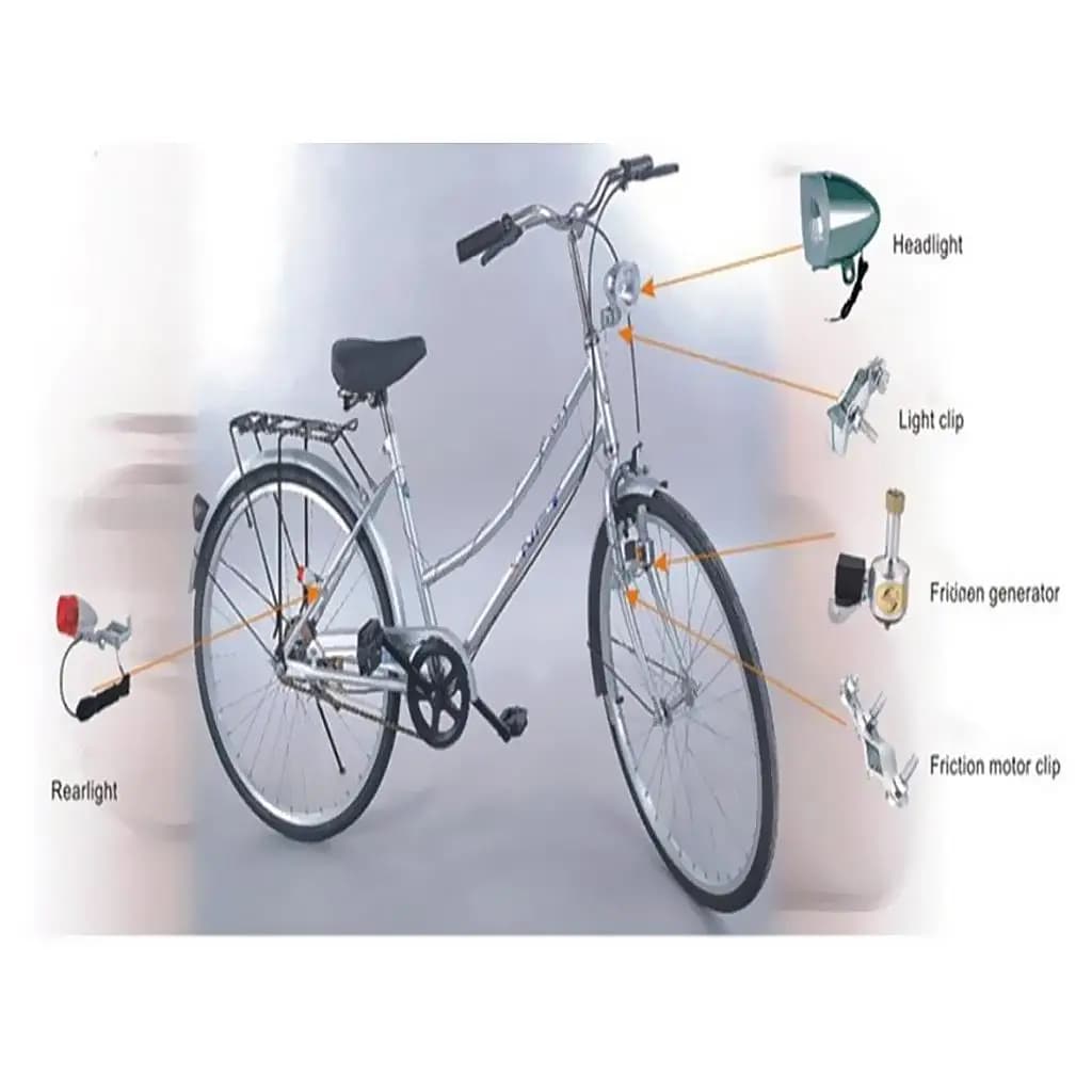 Friction Generator Dynamo Headlight Tail Light Kit Set Bike Chrome Auxiliary Lamp for Motorized Bicycle Outdoor Riding