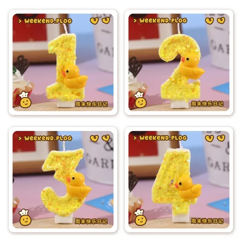 Candele a tema mini anatre gialle 3D Decorazione torta Candele numero 0-9 Decorazione torta Topper Decorazione torta festa di compleanno