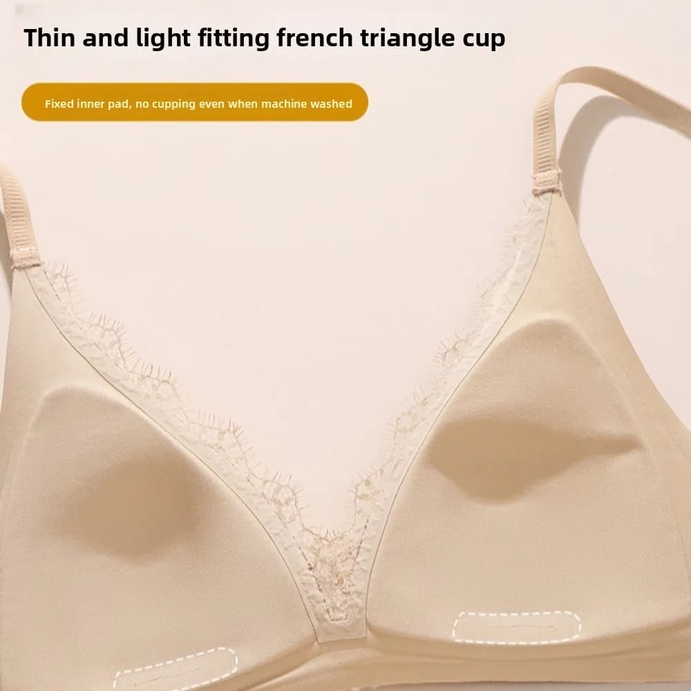 Reggiseno a V senza ferretto in raso tinta unita, senza cuciture, push-up, intimo confortevole in raso e pizzo, per primavera ed estate