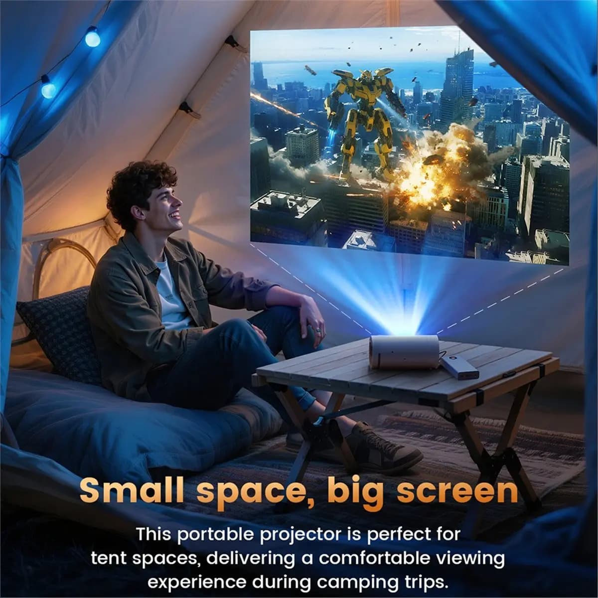 Proiettore Portatile A73T Q8 Mini Android 13 WIFI 6 4K in Alluminio per Cinema Domestico e Esterno con Supporto per Ricarica Power Bank e Spina EU