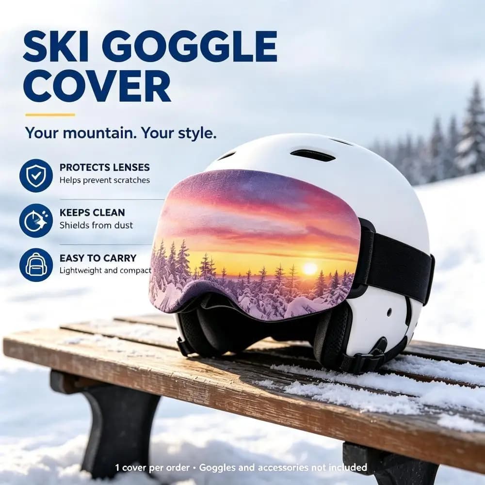 Lightweight Compact Ski Goggle Dust Cover Sunset Snow Scenery Print Easy Carry Protective Sleeve for Outdoor Ski Accessories