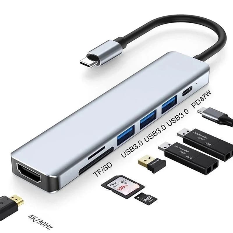 Tipo C 7 in 1 HUB USB3.0 Hub HDMI PD87W Convertitore ad alta definizione 4K 30Hz Lettore di schede SD TF