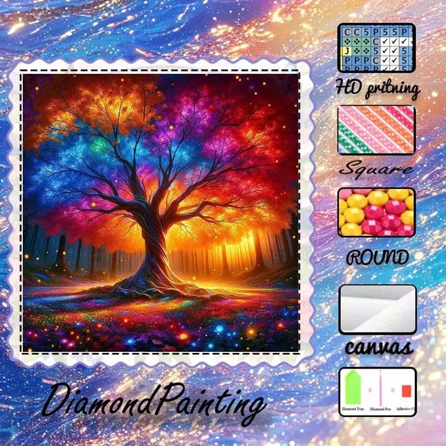 1 pezzo di tessuto floccato 5D fai da te, trapano speciale, kit per pittura con diamanti, albero, colore, mosaico con motivi, arte con diamanti
