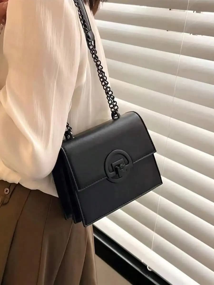 Mini Metal Decor Flap Chain Square Bag, Fashion Buckle Decor Crossbody Bag, Square Flap Shoulder Bag, Women's Handbag, Wallet,