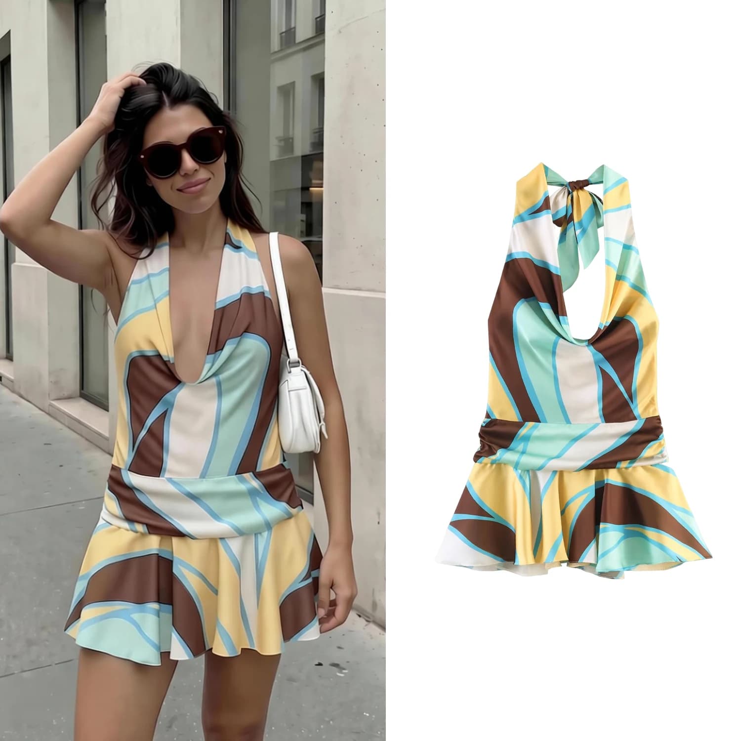 Women Halter Beach Dress Summer New Female Chic Neck Lace-Up Sexy Sleeveless Backless Mini Dress Lady High Street Holiday Dress