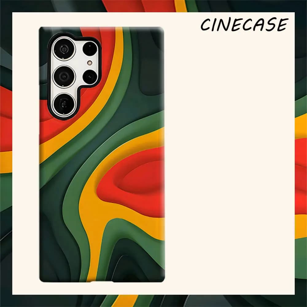 Retro Green Red Wave Tile For Samsung Galaxy S26 S25 S24 A56 A36 Dual Layer Luxury Fashion Full Lens Protective Case