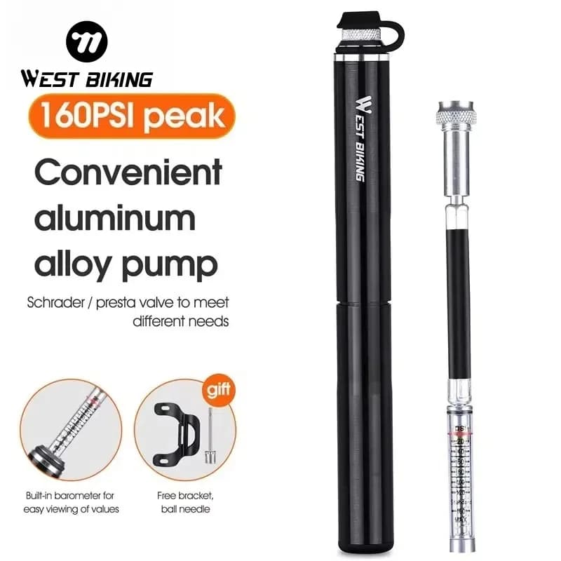 WEST BIKING Pompa da bicicletta con manometro 160PSI Road MTB Pompa da ciclismo Presta Schrader Tubo pneumatico Gonfiatore d'aria Accessori