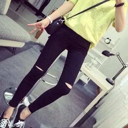 2026 Korean Style Women's Summer New Hole Hole Thin Leggings Outerwear Black Slimming Nine Points Versatile Long Pants