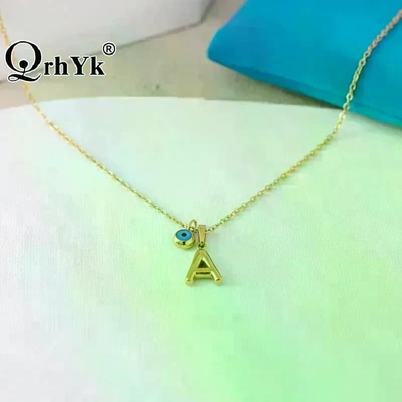 Collana con lettera 3D A-Z a forma di occhio turco blu per donne e ragazze, delicata, placcata in oro, piccola lettera in acciaio inossidabile, idea regalo.